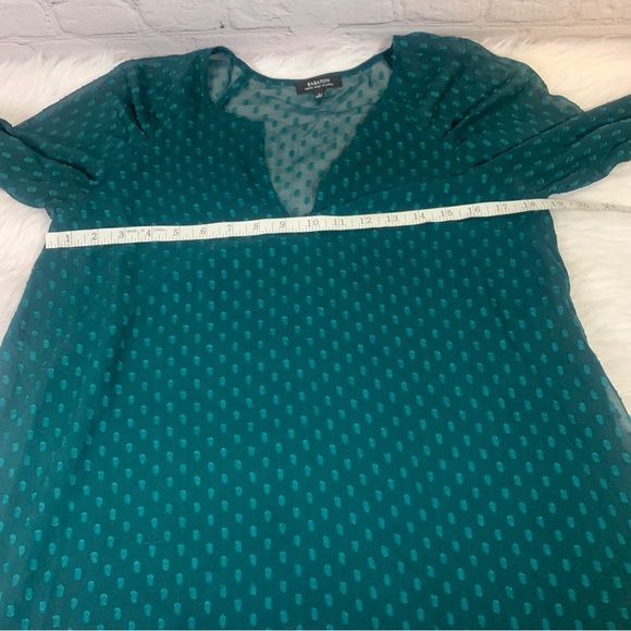 Babaton Swiss Dot Green Long Sleeve Sheer Top Size Small - Picture 5 of 9